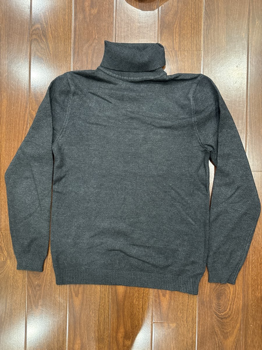 Grey Turtleneck Knit Sweater