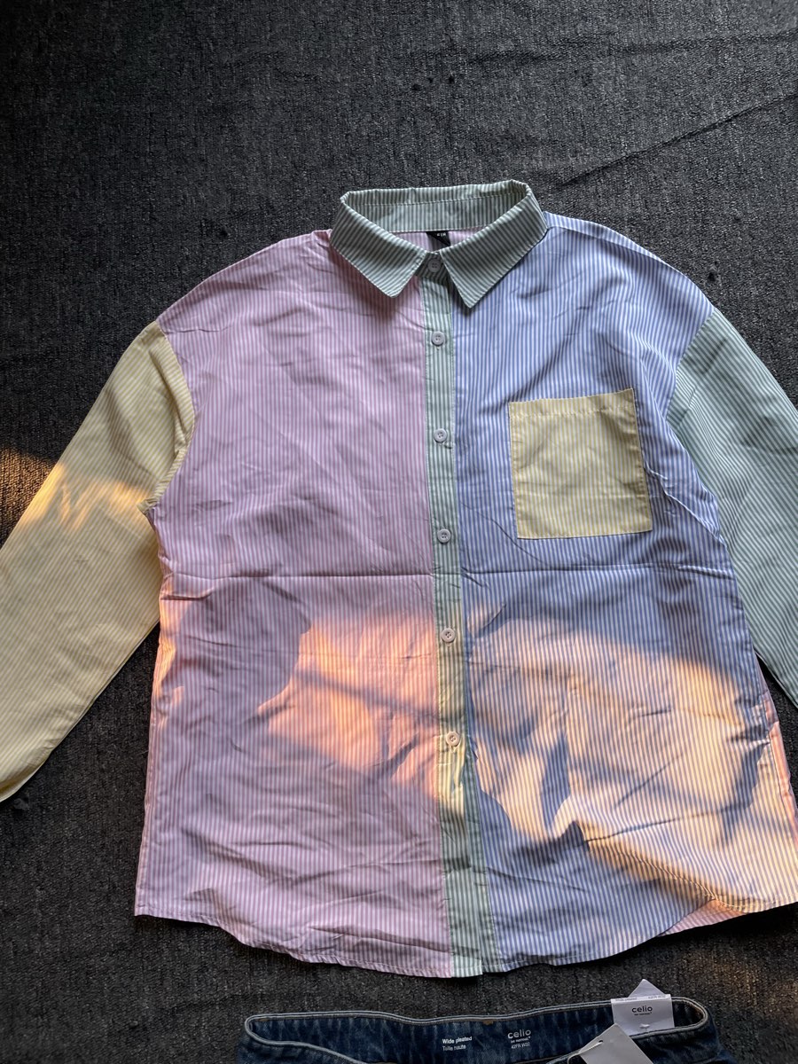 Shein Patchwork Striped Button Down