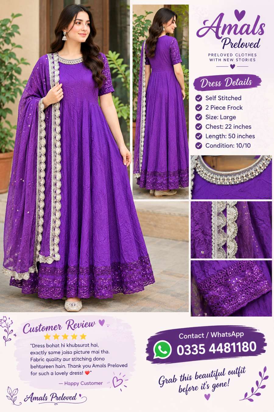 Purple Embroidered Frock And Dupatta