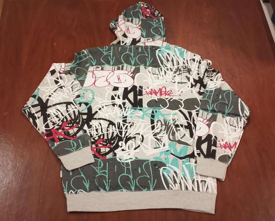 G97 Premium Men's Grey Mélange All-Over Graphic Printed Hoodie