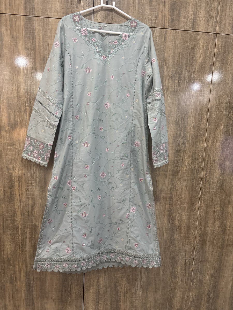 Grey Lawn Stitched Suit with Floral Embroidery