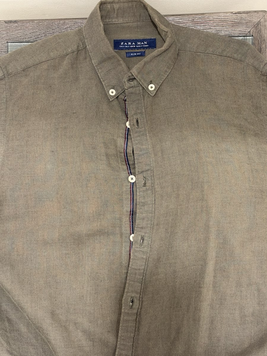 Zara Men's Khaki Button-Down Shirt