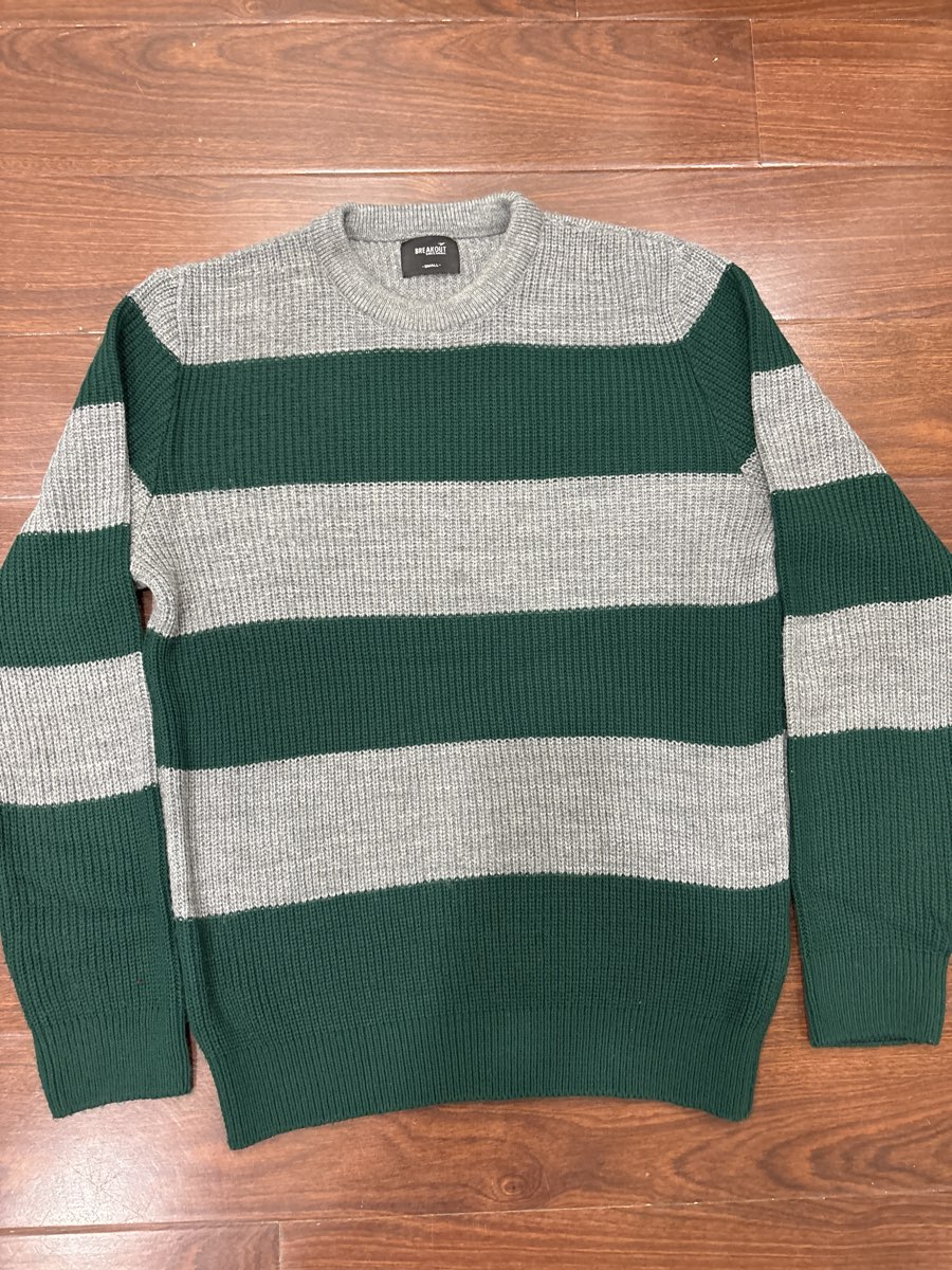 Breakout Men's Green And Grey Striped Sweater