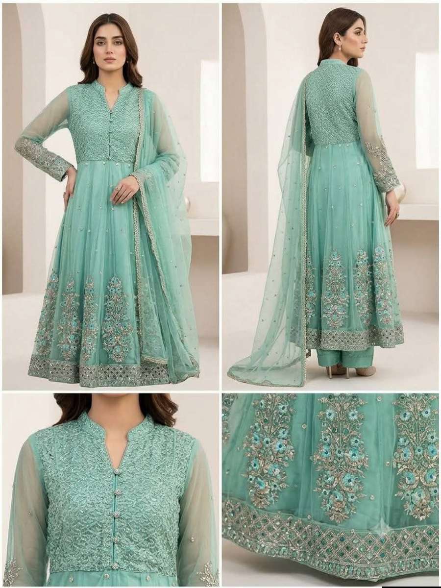 Green Embroidered Maxi Frock